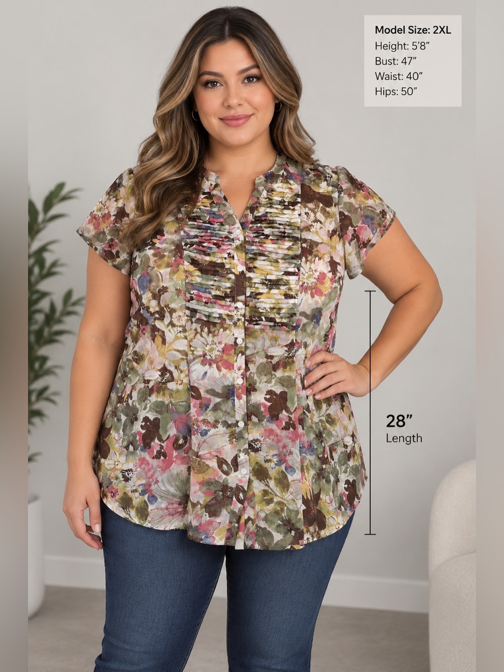 Women's Liz Claiborne Floral Button-Front Blouse
- Short Sleeve - Size 2XL